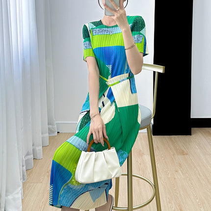 Miyake Dress Women's 2023 Summer New All-match Color Matching Foreign Trade High-end Design Pleated Elegant Commuter Dress