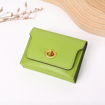 New Stylish Multi-Compartment Lock Buckle Card Holder Versatile Retro Mini Coin Purse Solid Color Trendy Women's Leather Wallet