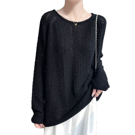Silk Cashmere Series ~ 75% Cashmere 25% Mulberry Silk Round Neck Cable Beaded Pullover Knitwear Outer Knitwear