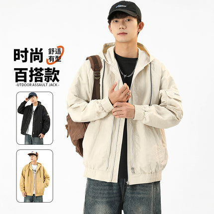 Jacket Men's 2025 Spring New Loose Hooded Outdoor Casual Tooling Charge Jacket Spring Trendy Top