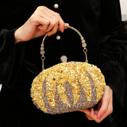 New Pumpkin Women's Bag Cross-border Explosion Diamond-encrusted Oval Bag European and American Fashion Evening Bag