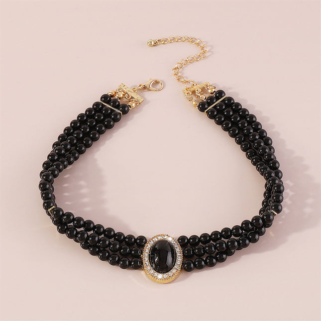 European and American Cross-border Black Multi-layer Pearl Necklace Retro Niche Court Elegant Chain Women Choker Clavicle Chain Women