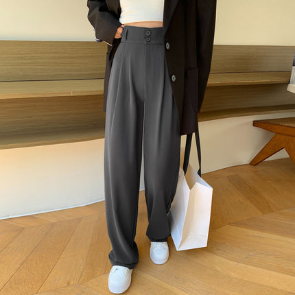 High-End Women's Suit Pants Spring and Summer New High-Waisted Drape Wide-Leg Pants Loose Double-Button Slimming Narrow Floor-Length Trousers