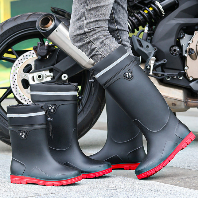 New Thickened High-Tube Men's Waterproof and Non-Slip Outdoor Fishing Boots with Drawstring Closure