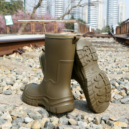 New Style Women's Rain Boots, Mid-Calf, Thickened, Wear-Resistant, Non-Slip, Trendy Rubber Shoes for Outdoor Camping and Hiking, Waterproof Women's Rain Boots