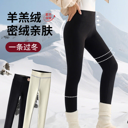 Tall Women's Lamb Wool Leggings Autumn and Winter New Thermal Cotton Pants with Fleece Thickened Plus Size High-Waisted Fleece Pants