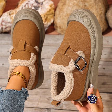 Women's Winter Snow Boots, Cotton Boots with Fleece Lining for Warmth, Slip-On Lazy Boots, Thick-Soled Flat Shoes