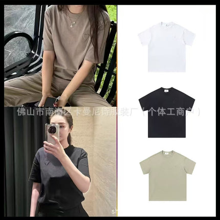 Cross-Border Am* Short-Sleeved Pure Cotton Embroidered Round Neck T-Shirt Summer Casual Loose Couple Wear Star Same Style Drop Shipping
