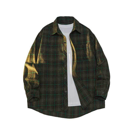 Cross-Border Foreign Trade Men's Long-Sleeved Plaid Shirts, Loose Jackets, Men's and Women's Shirts, Versatile and Handsome Men's Brushed Shirts
