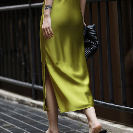 Summer High-end Acetic Acid Satin Skirt Women's High-waist Elegant Overskirt Split Fishtail Skirt Thin Hip Skirt