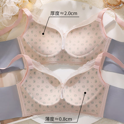 2023 new small chest thickened push up contrast color bra adjustable breast collection comfortable red underwear live delivery