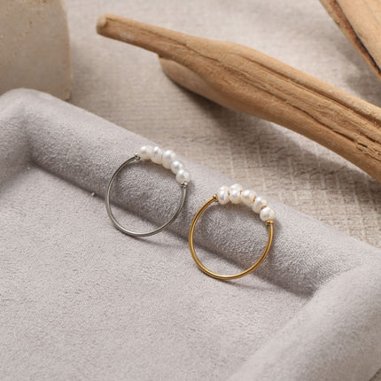 St.Delan Elegant Natural Freshwater Pearl Thin Ring Plated 18K Gold Ring Two-Color Autumn and Winter Wholesale