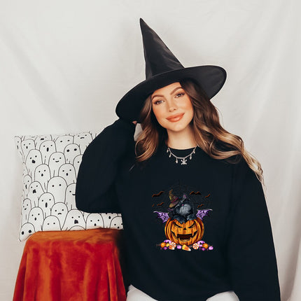 Cross-Border European and American Style Halloween Pumpkin Cat Sweatshirt Cute Funny Pattern Loose Pullover Sweatshirt