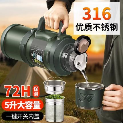 316 stainless steel outdoor thermos cup large capacity thermos pot with handle travel pot car sports double-layer water bottle