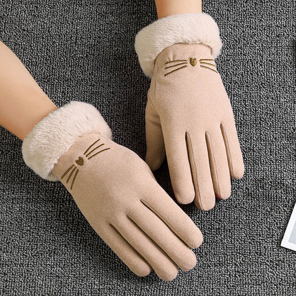 Autumn and Winter Warm Gloves Women's fleece-lined Thickened Hair Mouth Outdoor Riding Driving Sports Touch Screen Velvet Gloves Women