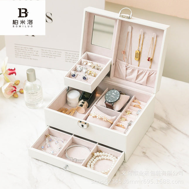 Diamond Pattern Jewelry Box Necklace Ring Jewelry Storage Box Three-Layer Anti-Oxidation Jewelry Box Moisture-Proof and Anti-Oxidation