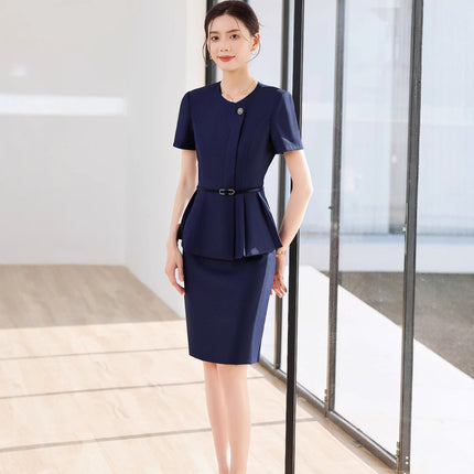 Grey Short-sleeved Suit suit Women's Summer High-end Hotel Front Desk Tooling Elegant Jewelry Store Work Clothes Professional Dress