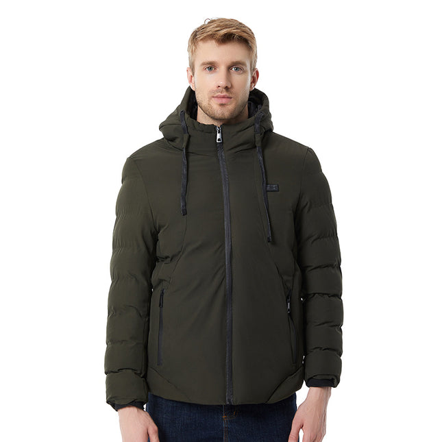 New Dual-Control Eleven-Zone Smart Heating Cotton Coat Hooded Warm Men's Cotton Coat Outdoor Carbon Fiber Heating Jacket