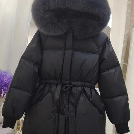 Dongdaemun White Duck down Jacket Women's 2023 Winter New Drawstring Waist Real Fox Fur Collar down Jacket