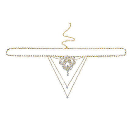 European and American sexy waist chain luxury super flash rhinestone underwear nightclub water drop thong bikini body chain