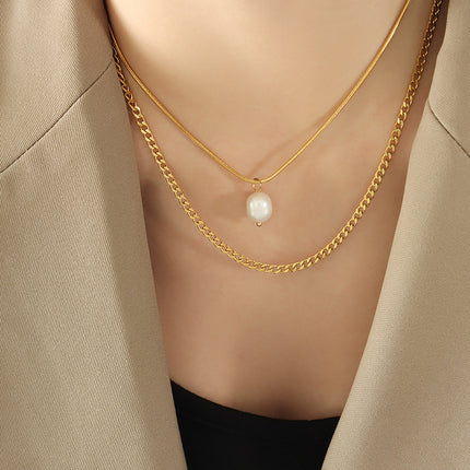 European and American Street Trendy Spice Girl Light Luxury Crude Chain Natural Freshwater Pearl Necklace Detachable Wear Titanium Steel Necklace