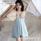 Lake blue individual suspenders + black fishnet stockings / M( 35-47.5kg )