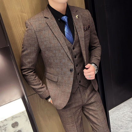 Suit suit full set men's jacket a set of Pu Shuai casual Korean Slim Fit Business wedding bridesmaid groom dress