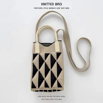 Mini Checkerboard Knitted Shoulder Crossbody Bag Handbag for Women Niche Design Phone Bag Phone Crossbody Handbag