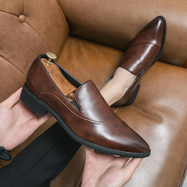 Summer Leather Shoes Men's Single Layer Leather Breathable Soft Bottom Soft Face Work Suit Black Heightening Business Dress Shoes