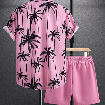 Men's Short-sleeved Shirt Lake Blue Black Powder Striped Printing Foreign Trade Men's Summer Casual 2025 New Cross-border Special