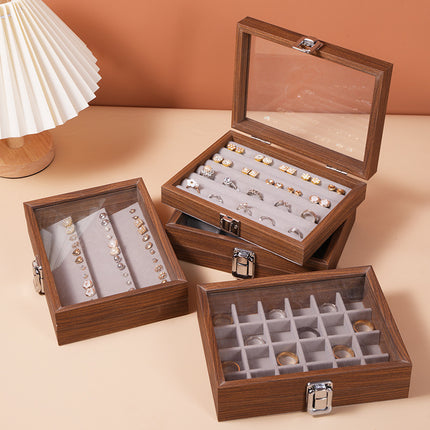 Black Walnut Wood Grain Dustproof Jewelry Box with Lid Bracelet Bracelet Ring Earrings Necklace Box Jewelry Storage Box