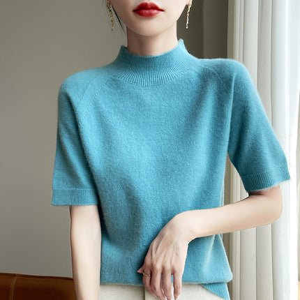 New Autumn and Winter Ready-To-Wear Half-High Collar Loose Short Solid Color Inner Vest Knitwear Short-Sleeve Half-Sleeve Top