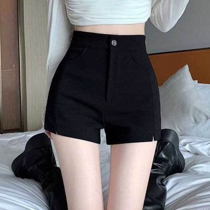Black Suit Shorts for Women, Autumn 2024 New High-Waisted Elastic Hip-Hugging Leggings, Petite Outerwear Hot Pants