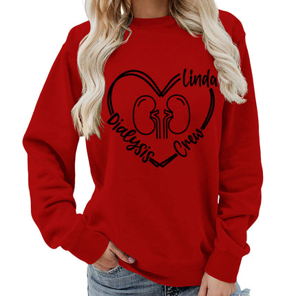 Foreign trade supply dialysis love printing round neck women's coat sweater foreign trade supply autumn and winter coat leisure