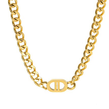 European and American Internet Celebrity Gold Thick Chain Double D Alloy Short Necklace Personalized Hip Hop Style Advanced Necklace Chain Accessories