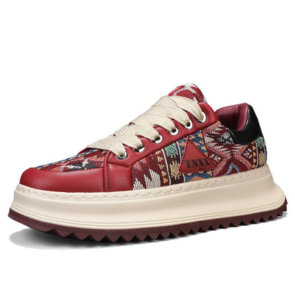 Men's Shoes 2025 Spring New Retro Embroidered Breathable Trendy Shoes Men's Thick Sole Increased Fashion Sports Casual Board Shoes