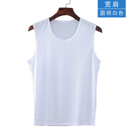 Ice Silk Mesh Vest Men's Summer Hollow Mesh Men's Sweatshirt Fitness Sports Thin Large Size Sleeveless T-shirt Trendy