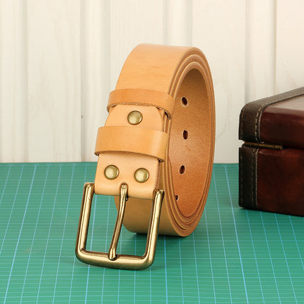 5mm Thickened Genuine Leather Men's Belt Top Layer Cowhide Genuine Belt Vegetable Tanning Top Layer Cowhide Copper Buckle Belt