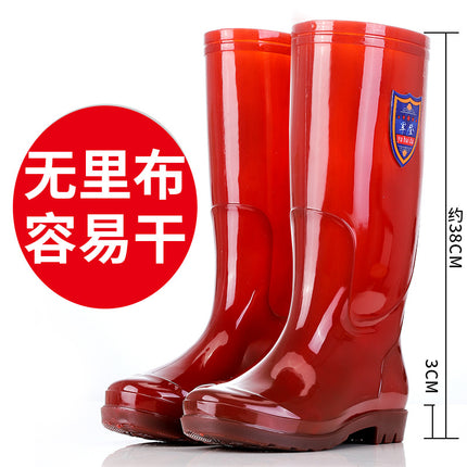Water Shoes Men's High-Top Brown Rain Boots Without Lining, Mesh-Free Quick-Drying Rain Boots, Non-Slip Labor Warm Waterproof Boots, Rubber Shoes