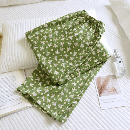 Pure Cotton Gauze Pajamas Spring and Summer Cotton Printed Casual Loose Large Size Women's Pants Can Be Worn Outside Home Pants