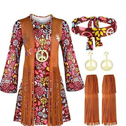Fringed hippie costume cross-border women's retro hippie costume dress halloween cos costume spot