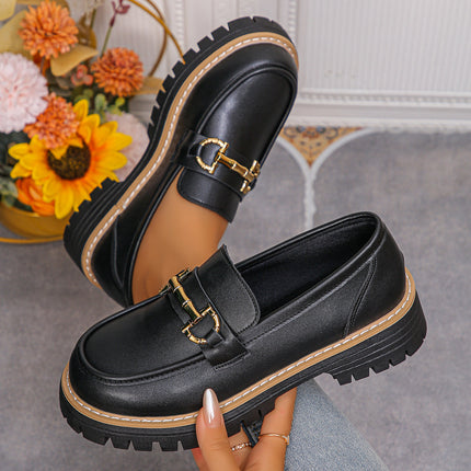 Cross-Border Export Women's Fashionable and Versatile Slip-On Shoes 2025 Spring & Fall New Style Lightweight and Comfortable Thick Heel Loafers