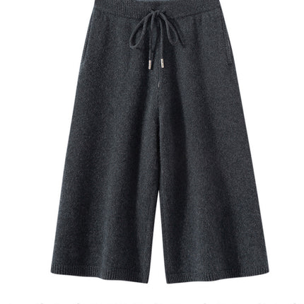 Casual High-Waisted Loose Straight-Leg Floor-Length Thick Drape Knit Pants for Women, New Cashmere Four-Way Stretch Pullover