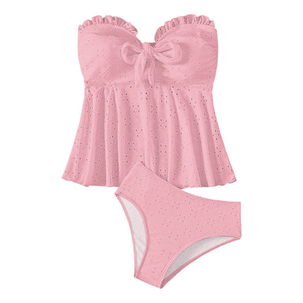 2024 New Foreign Trade Bikini Split Swimsuit Sexy Bikini Skirt Belly Covering Slimming Solid Color European and American Swimwear