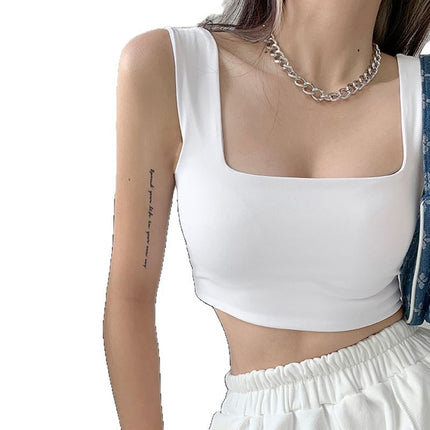 Cross-border Sports Wide Shoulder Camisole Women's Outfit Niche Design Sexy Sweet Hot High Waist Short Top for Summer