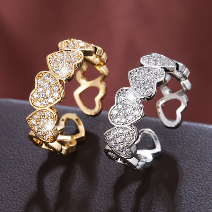 European and American Cross-border Explosions Copper Inlaid Zircon Love Heart Ring Fashion Tail Ring Couple Ring Opening Ring