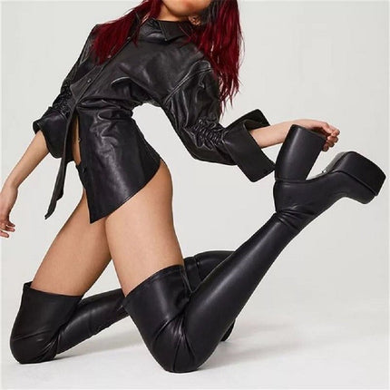 2022 new foreign trade plus size square toe long boots Women's thick heel thick bottom European and American over-the-knee thin boots high Knight boots