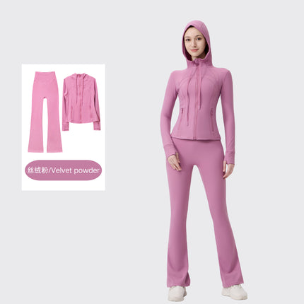 [in Stock] Ld Hooded Flared Jacket Set Top Women's Tight Elastic Fitness Sports Running Yoga Wear