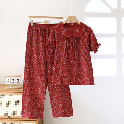 Summer New Double Layer Cotton Yarn Home Clothes All Cotton Pajamas Crepe Short Sleeve Trousers Casual Breathable plus size Pajamas