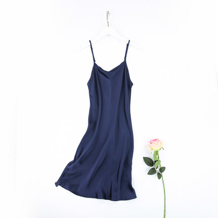 Special Cabinet Style Silk Slip Skirt Pure Mulberry Silk Nightgown Simple Exquisite Petticoat Mid-length Women's dress Solid Color